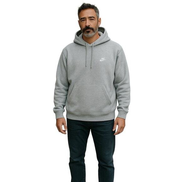 Nike Men's Hoodie Heather Gray Pullover LS Drawstring Swoosh Logo Sweatshirt XL - Picture 1 of 5